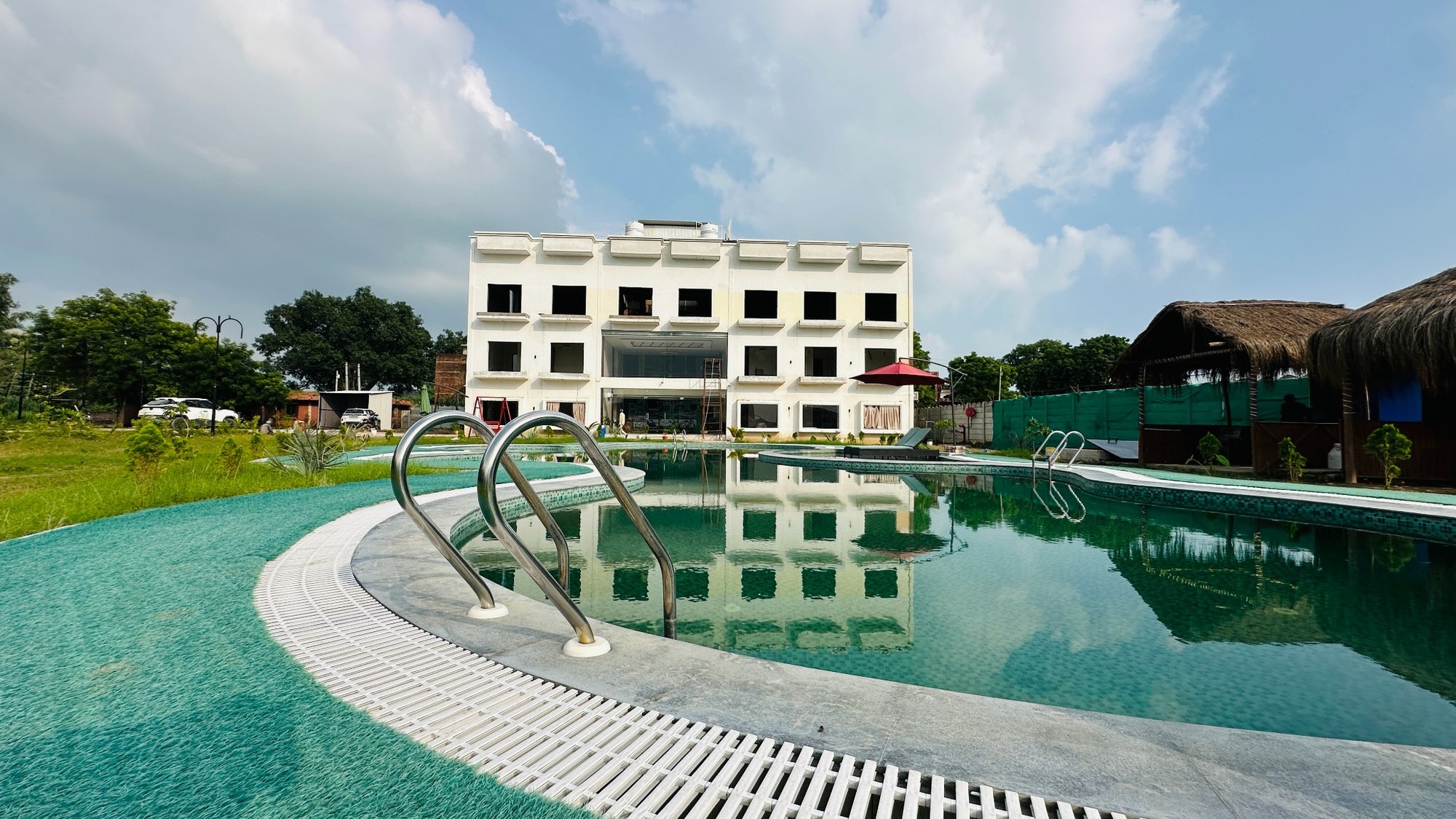 Swimming pool and resort exterior